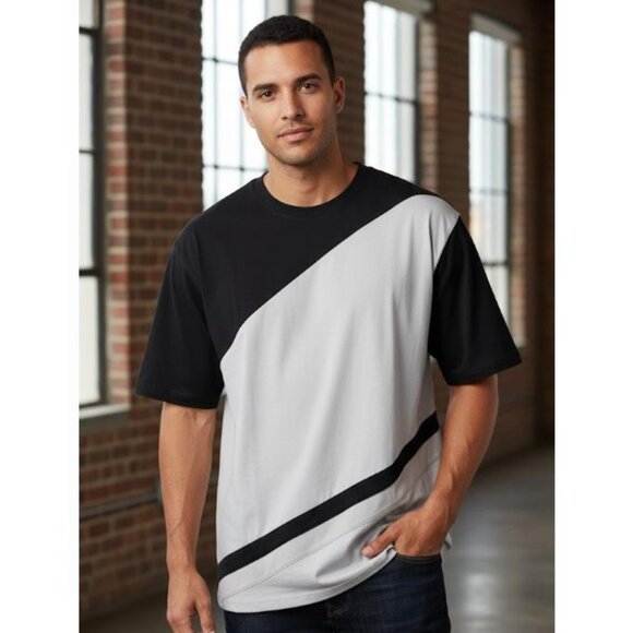 Sean John T Shirt Deadstock Color Block Black Beige Pullover NWT Mens Size 4XB - Picture 1 of 8